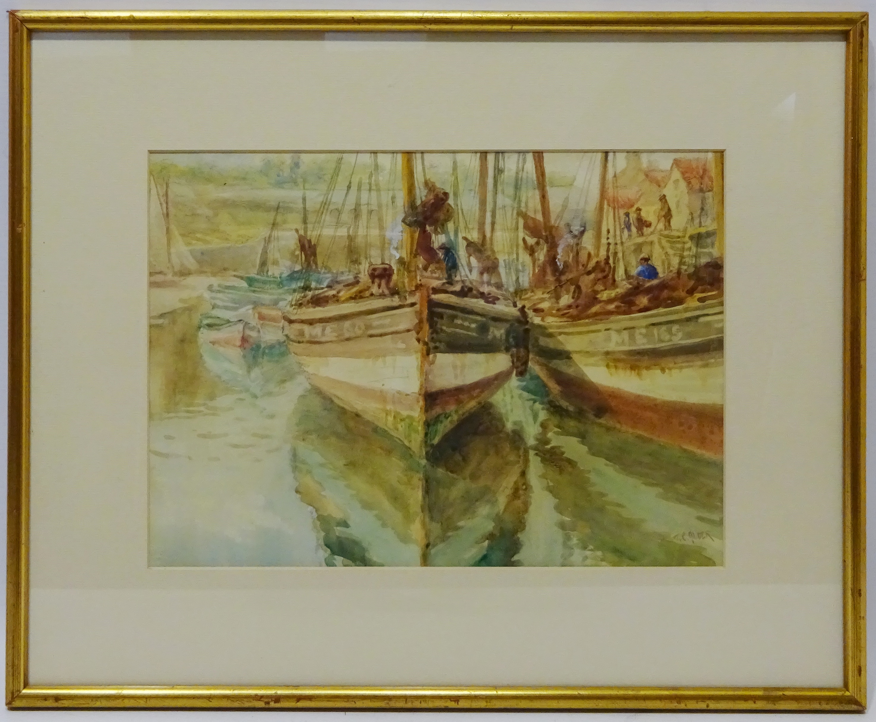 Fishing Boats by the Quayside, watercolour signed by Thomas Calvering Alder (1857-1931), - Image 2 of 2