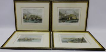 Four 19th century engravings hand coloured by E and W Finden including 'Whitby' and 'Scarborough',