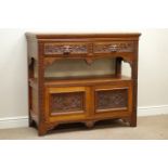 Victorian caved oak buffet sideboard, fitted with two drawers and two cupboards, W122cm, D48cm,