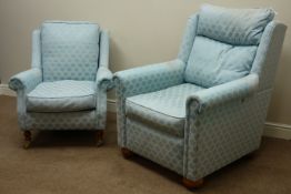 Two Wesley Barrell armchairs upholstered in blue fabric