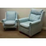 Two Wesley Barrell armchairs upholstered in blue fabric