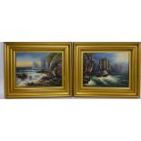 Seascape Scenes, two late 19th century oil's on canvas indistinctly signed E.