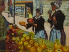 'The Cheese Vendors Alkmaar', oil on canvas signed by Mary P Martin National Society of Painters,