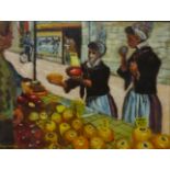 'The Cheese Vendors Alkmaar', oil on canvas signed by Mary P Martin National Society of Painters,