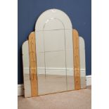 Art Deco arched top frameless wall mirror, amber tinted glass and bevelled decoration,