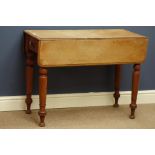 Victorian walnut drop leaf table on turned supports, single end drawer, 89cm x 79cm,