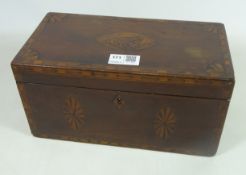 Early 18/ early 19th Century Sheraton type mahogany tea caddy with conch shell inlay and cross