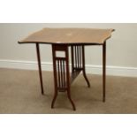 Edwardian drop leaf Pembroke table, shaped top banded in satinwood, inlaid shell motif to centre,