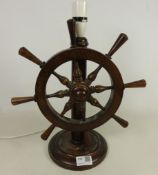 Oak table lamp in the form of a ships wheel,