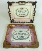 Two 19th Century Sunderland lustre wall plaques ''Prepare To Meet Thy God' and 'Praise Ye The Lord'