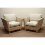 Pair rattan armchairs (W94cm),