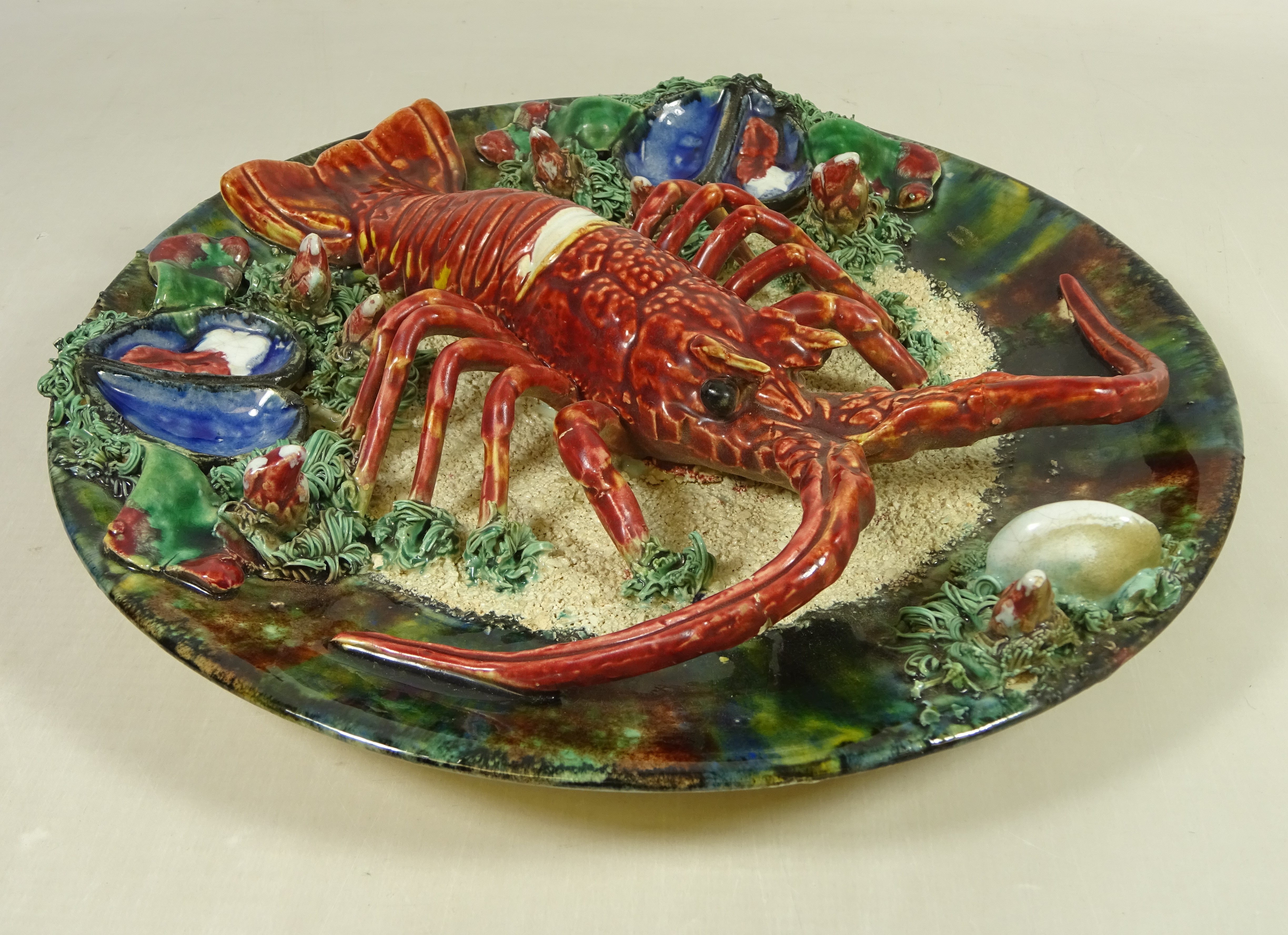 19th/ early 20th Century Jose A Cunha Portuguese Palissy ware dish with applied Lobster and mussel - Bild 2 aus 3