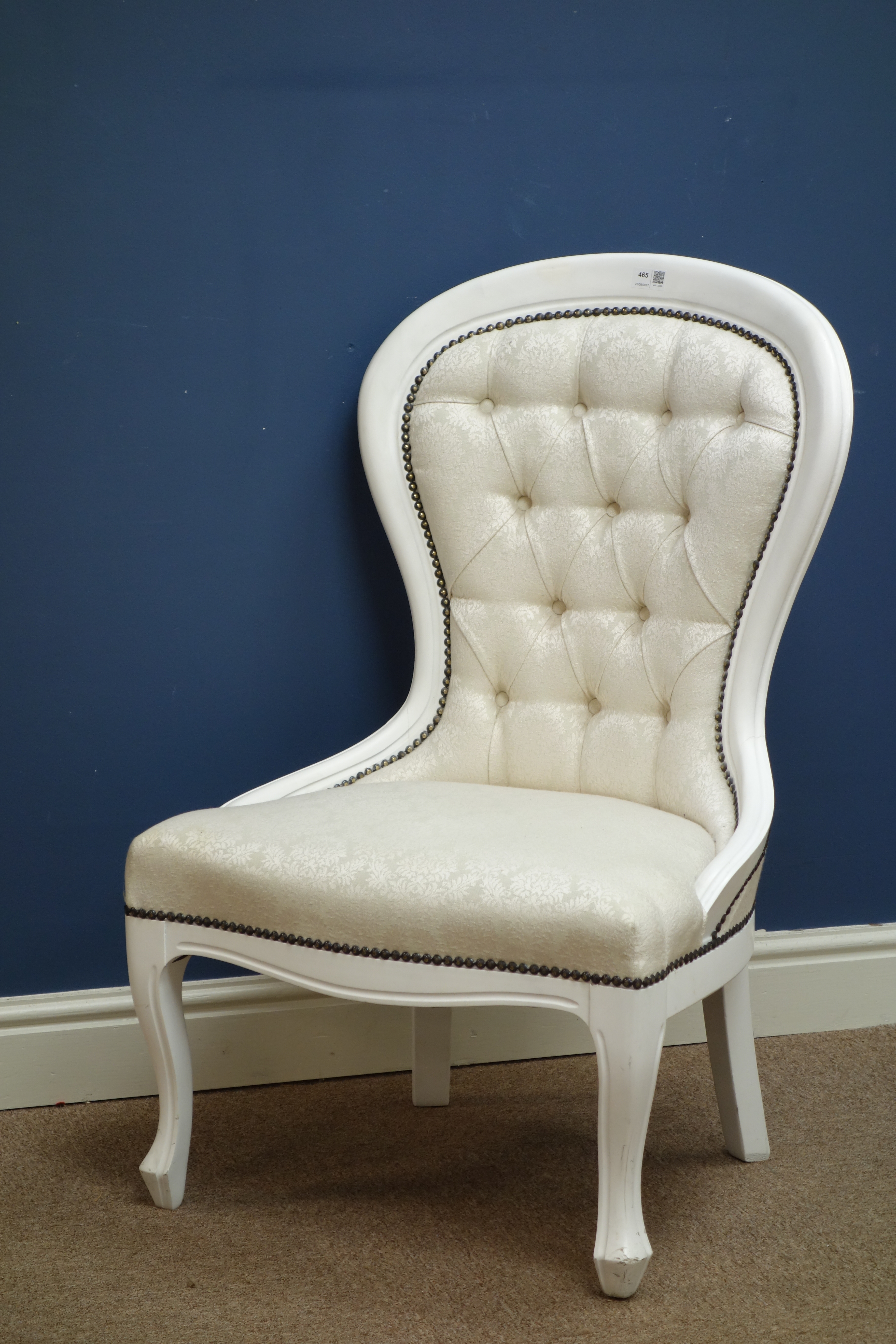 Victorian style white painted upholstered bedroom chair Condition Report <a