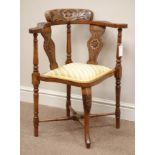 Late 19th century carved oak corner chair,