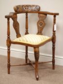 Late 19th century carved oak corner chair,
