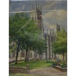 York Minster, 20th century watercolour signed and dated 1951 by Tom Whitehead 64.5cm x 49.