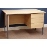 Light wood office desk with three drawers and swivel chair, W120cm, H73cm,