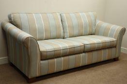 Marks & Spencer Home grand sofa upholstered in stripe cover, mahogany finish feet,