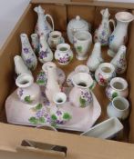 Radford pottery dressing table set with matching candlesticks and other Radford pottery in one box