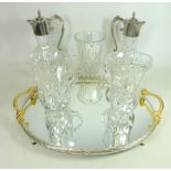 Two Claret jugs with silver plated mounts, Val Saint Lambert cut glass vase with signature to base,