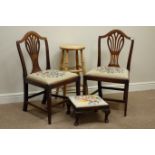 Pair country chairs with fret work back splats and tapestry seats,
