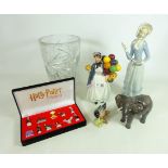 Royal Doulton 'Biddy Penny Farthing', Lladro lady, Beswick elephant, Beswick Bullfinch,