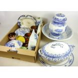 Spode 'Italian' design ceramic lamp base H30cm, large Cauldon blue and white tureen with ladle,