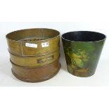 Set of three 19th/ early 20th Century brass gravel grading bucket/ test sieve and a early 20th