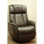 Electric reclining swivel rocker armchair upholstered in brown leather (This item is PAT tested - 5