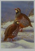 'Red Legged Partridges in Snow', limited edition colour print no.