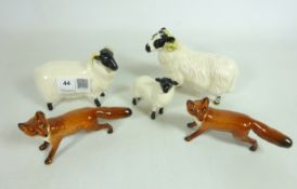 Two Beswick foxes, ram, ewe and calf (5) Condition Report <a href='//www.