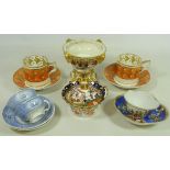 Early 19th Century Derby pot pourri base, two early 19th Century Derby coffee cans and saucers,
