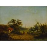 Figure and Church in a Rural Landscape, 19th century oil on canvas unsigned 29.5cm x 39.