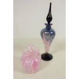 Okra iridescent Art Glass perfume bottle and stopper, engraved to base Okra 88 LTPSB No 1,