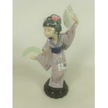 Lladro figure of a geisha holding fans, H30.