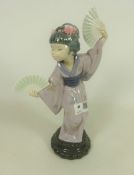 Lladro figure of a geisha holding fans, H30.