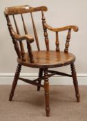 19th century stained beech armchair, spindle back,