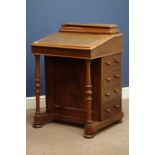 Victorian mahogany and figured mahogany davenport, sloped top with leather inset,
