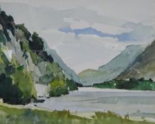 'Lake Padarn' Wales, watercolour signed by Vaughan Bevan (British b.