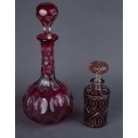 19th/ early 20th Century cranberry cut glass decanter, H33.