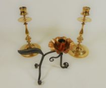 Pair of 17th Century style rose brass candlesticks,
