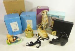 Two Border Fine Arts 'Classic Pooh' models, Cmielow arched cat and three other cat models,