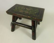 Victorian lacquered foot stool, with chinoiserie decoration, H18cm x W23.