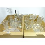 Three cut glass vases and similar bowl, Edinburgh crystal jug, hors d'oeuvres dish,
