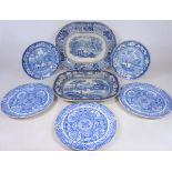 Early 19th Century blue and white meat plate decorated with the Wild Rose pattern. W.