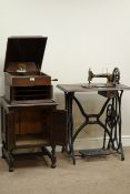 Singer treadle sewing machine on cast iron base,