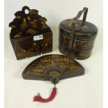 Japanese papier mache lacquered fan box,