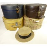 Tress & Co Superior straw boater hat and four Vintage hat boxes (5) Condition Report