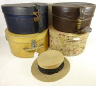 Tress & Co Superior straw boater hat and four Vintage hat boxes (5) Condition Report