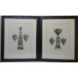 Classical Urns and Plinths, two 20th century prints 62cm x 45.